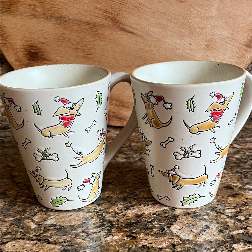 NEW Spectrum Designz Dachshund Dog Holiday Christmas Embossed Mugs Set Of 2
